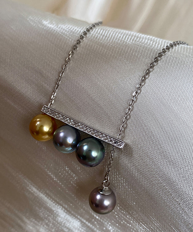 Colorful Pull Out Bar Shaped Diamond Inlay Silver Necklace