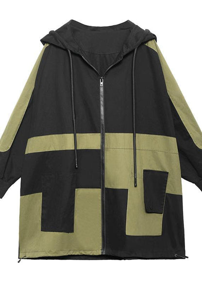 Black Pockets Cotton Zippered Spring Hoodie Coat