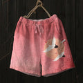 Comstylish Women's Casual Flying Crane Retro Art Print Shorts