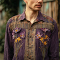 Vintage Daffodil Floral Embroidery Boho Men's Linen Long Sleeve Shirt elevenforest