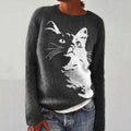 Fun Cat Print Women's Knitted Sweater elevenforest