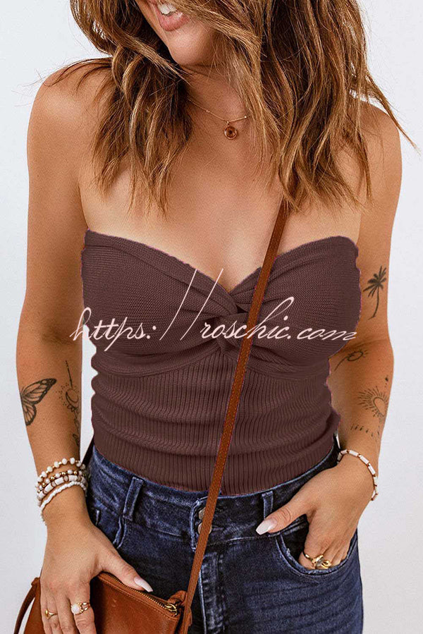 Tube Knit Ribbed Slim Backless Tank Top