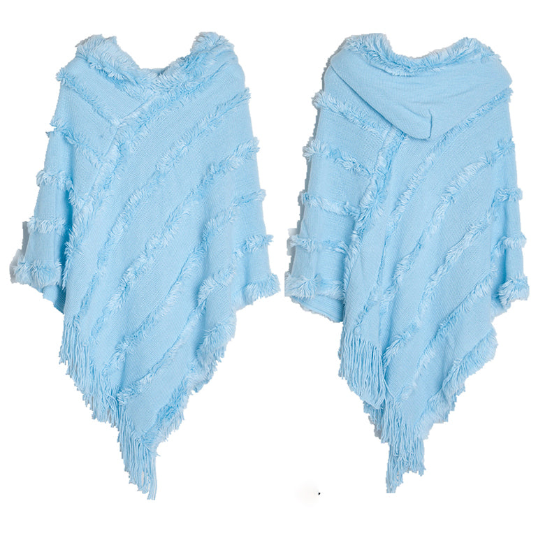 Vintage Solid Fringed Hooded Sweater Pullover Shawl elevenforest