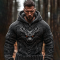 Men's Black Dragon Viking Celtic Chunky Hooded Sweater elevenforest