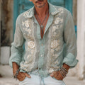 Men's Vintage Floral Embossed Comfort Linen Shirt elevenforest