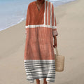 Women's Vintage Geometric Line Art Print Cotton Dress elevenforest