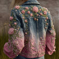 Women's Three-dimensional Flower Casual Retro Turtleneck Long-sleeved Denim Shirt elevenforest