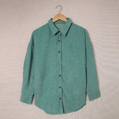 Color ’s Autumn Winter Corduroy Cardigan Shirt With Breasted Collar and Pocket