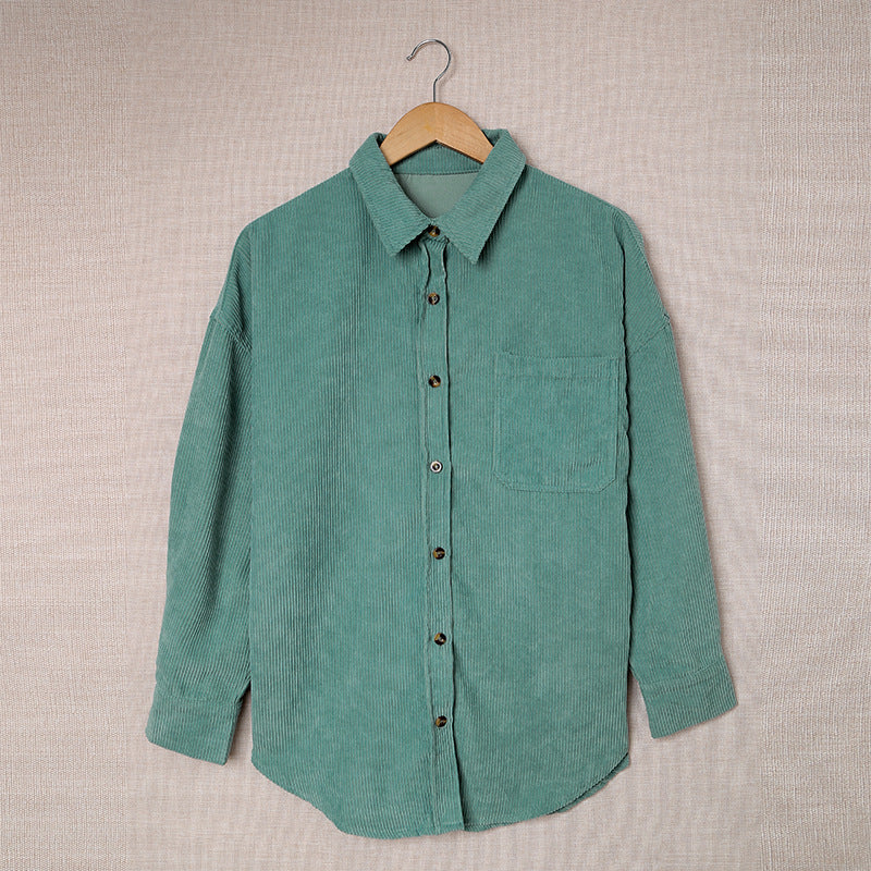 Color ’s Autumn Winter Corduroy Cardigan Shirt With Breasted Collar and Pocket