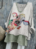 Peeking Cow Cottage Floral Patchwork Linen Tunic elevenforest