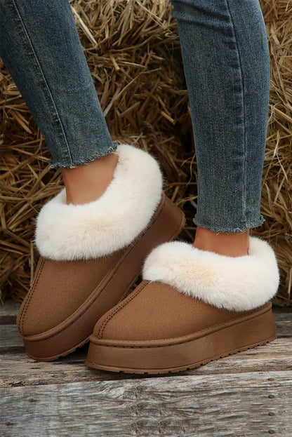 Chestnut Plush Suede Trim Snow Boots