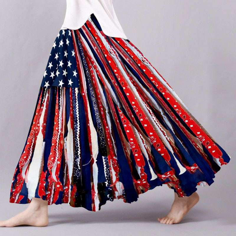 Women's Vintage Independence Day Flag Patch Cozy Skirt elevenforest