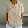 Women's Floral Embroidery Stripe Lapel Short Sleeve Casual Vintage Blouse elevenforest