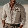 Men's Vintage Faith Ephesians 2:8  Art Loose And Comfortable Cotton And Linen Long-sleeved Shirts elevenforest