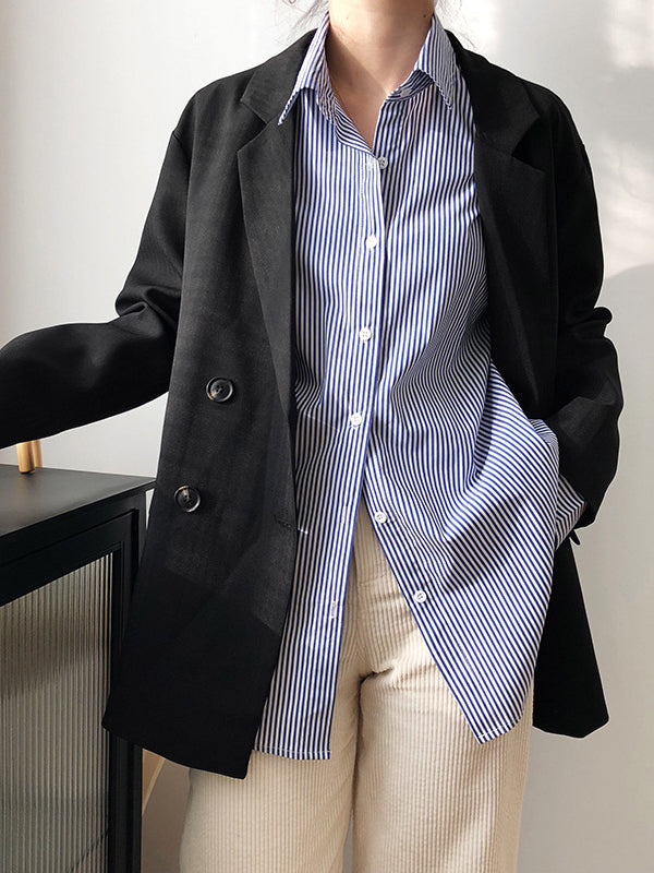 Urban Loose Striped Lapel Collar Blouses&shirts Tops