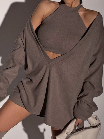 Ribbed Knit Sweatshirt With Vest