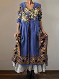 Women's Vintage Floral Embellished Pattern Art Print V-Neck Button Poc