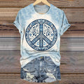 Comstylish Vintage Peace Love Tie Dye Hippie Art Short Sleeve Casual T-shirt