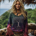 Women's Viking Tree Of Life Tie-dye Gradient Round Neck Long-sleeved Top elevenforest