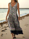Women's Vintage Ethnic Floral Art Print Pocket Cotton Dress