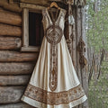 Women's Celtic Pattern Linen V Neck Maxi Dress elevenforest
