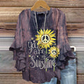 Women's Art Painting Hippie Sunflower Letters Graffiti Fun Print V-Nec