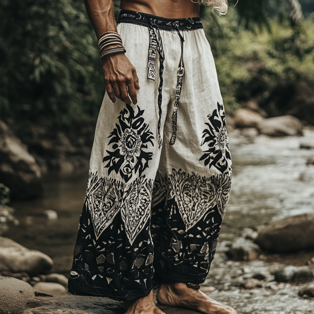 Men's Bohemian Holiday Style Vintage Ethnic Totem Print Simple Casual Pants elevenforest