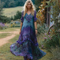 Viking Tree Of Life Embroidered Floral Women's Flowing Maxi Dress elevenforest