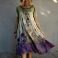Purple Floral Embroidered Gradient Flowy Linen Midi Dress elevenforest