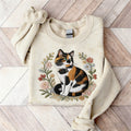 Comstylish Lovely Calico Cat Floral Art Cozy Sweatshirt