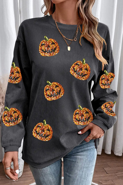 Glittering Dark Grey Pumpkin Corded Sweatshirt