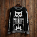 Halloween Cat Skull Art Black Round Neck Sweater elevenforest