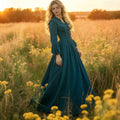 Comstylish Vintage Ruffled Collar Pleated Wide Skirt Maxi Dress