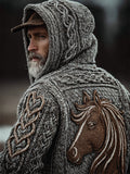 Men's Vintage Horse Crochet Celtic Cozy Knit Hooded Sweater elevenforest