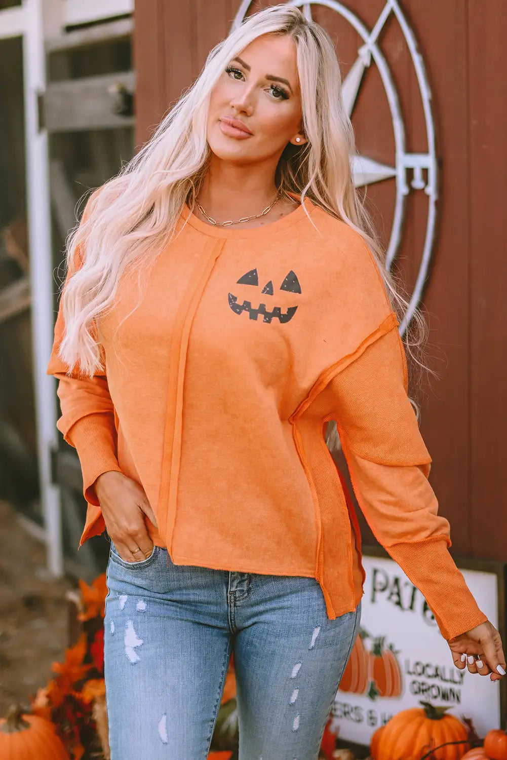 Cool Orange Pumpkin Patchwork Sweatshirt