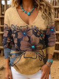 Women's Western Vintage Print Long Sleeve Top elevenforest