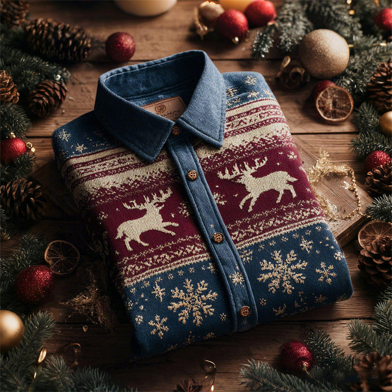 Christmas Reindeer Snowflakes Contrast Color Shirt elevenforest
