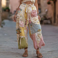 Women's Retro Rose Flower Stitching Casual Pants elevenforest