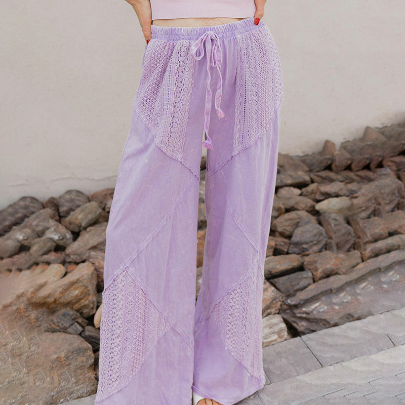 Women's Floral Lace Patchwork Embroidery Art Pants elevenforest