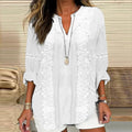 Comstylish Women's Retro Floral Lace Embroidery Art V-neck Shirt