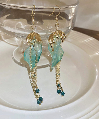 Light Green Asymmetricar Alloy Acrylic Crystal Tassel Drop Earrings