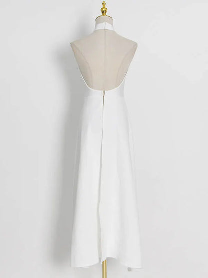 Original Sleeveless Irregularity Color High-neck T-shirt Top&pleated Skirt Bottom Two Pieces Set
