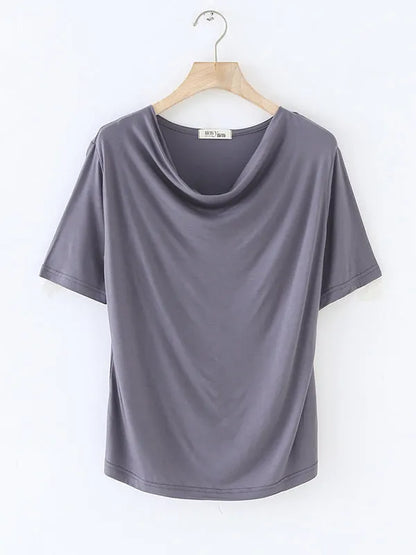 Short Sleeves Pleated Color Heaps Collar T-shirts Tops