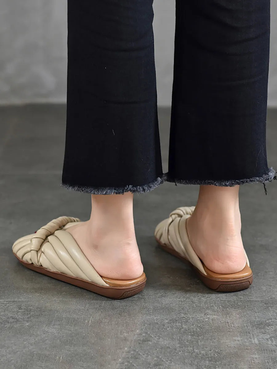 Summer Leahter Weave Flat Slippers Bn1013