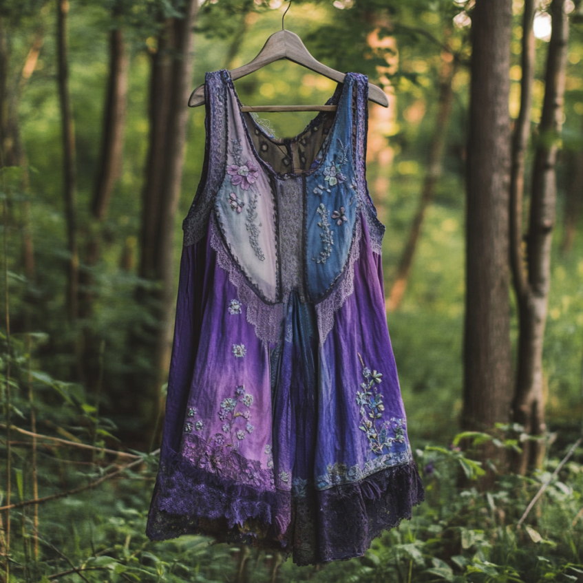 Boho Lavender Gradient Lace Art Linen Sleeveless Tank Top elevenforest