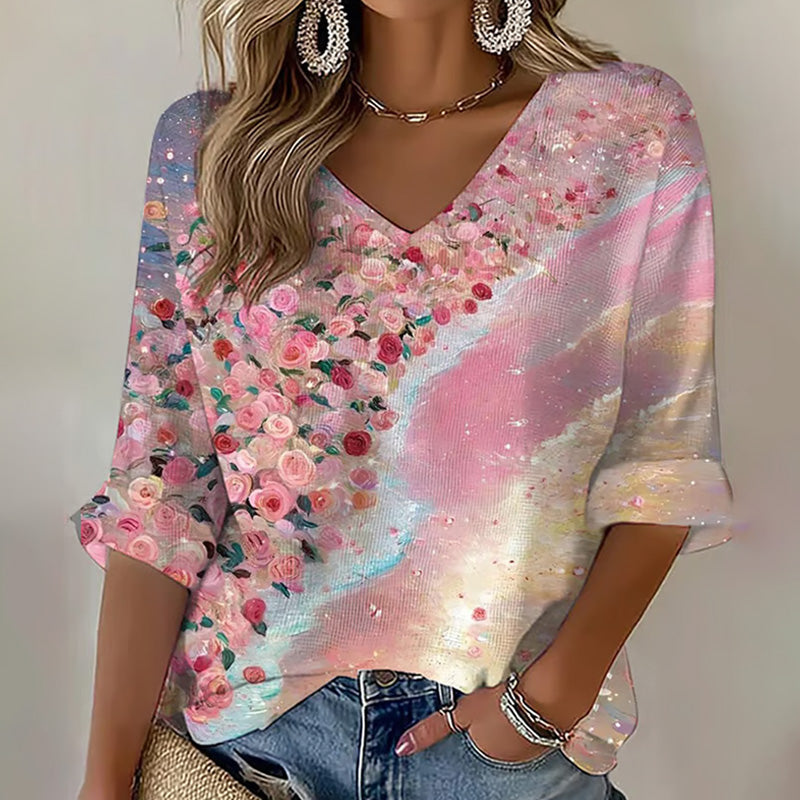 Women's Pink Awareness Floral Print T-shirt elevenforest