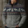 Men's Retro Tribal Reindeer Merry Christmas Deer Pattern Zipper Sweater elevenforest