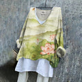 Comstylish Vintage Flowers Art Linen Blend Tunic