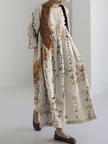 Japanese Calligraphy Art Linen Blend Maxi Dress