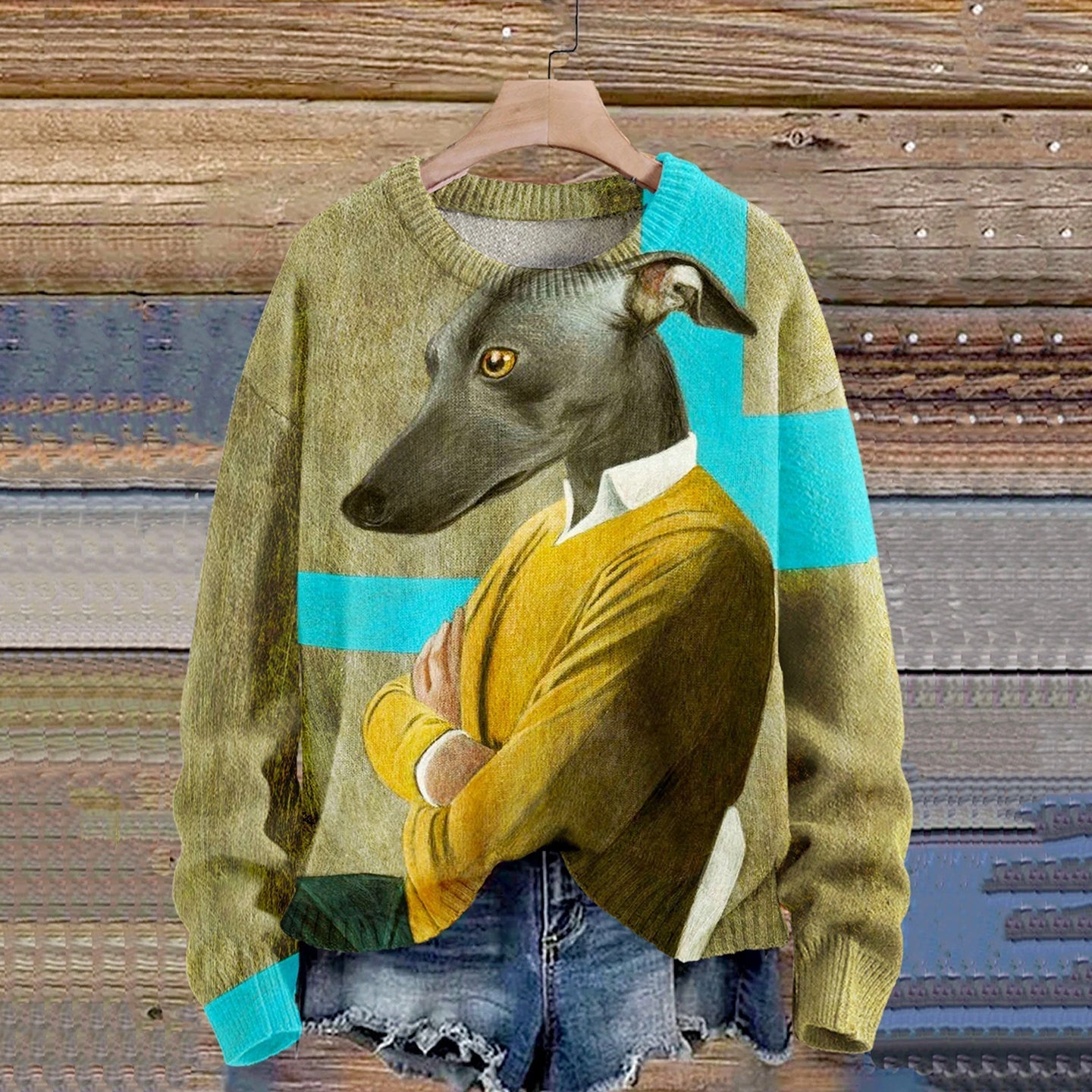 Comstylish Funny Dog Art Print Cozy Knit Sweater